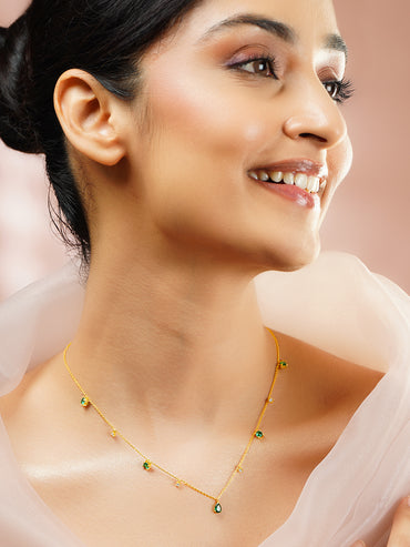 925 Fine Silver Gold Plated Green Teardrop Crystal Charm Necklace