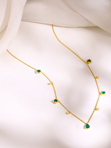 925 Fine Silver Gold Plated Green Teardrop Crystal Charm Necklace