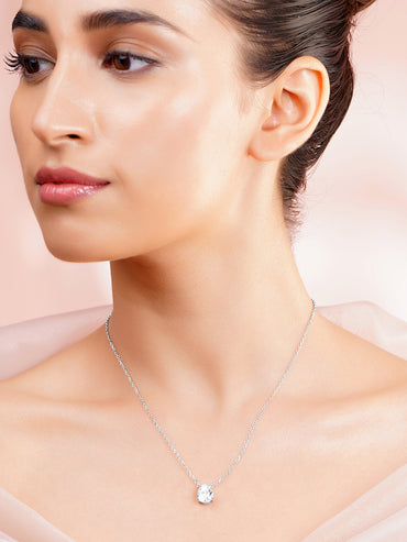 925 Fine Silver Pear Cut Solitaire Cubic Zirconia Pendant Necklace