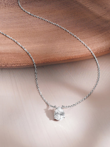 925 Fine Silver Pear Cut Solitaire Cubic Zirconia Pendant Necklace