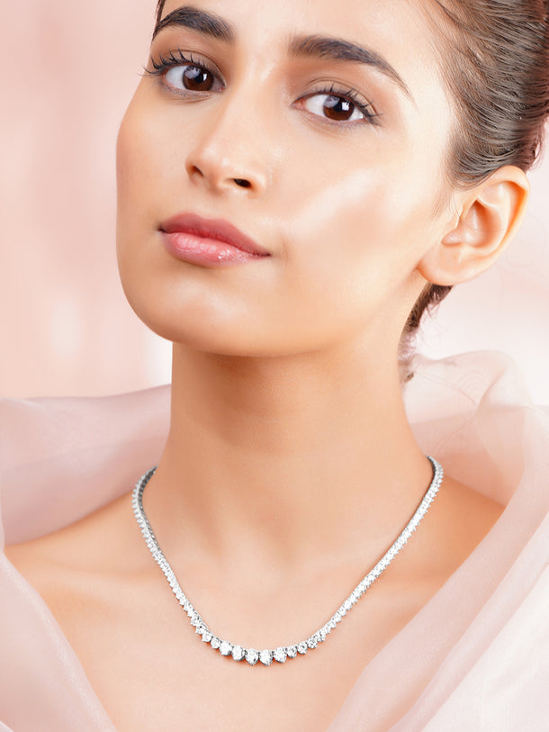 925 Fine Silver Crystal Tennis Necklace