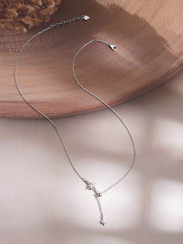 925 Fine Silver Crystal Celestial Star Drop Chain Necklace