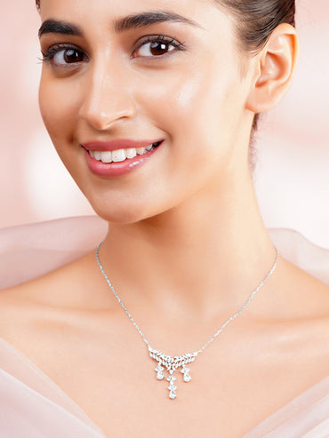 925 Fine Silver Cubic Zirconia Drop Chain Necklace