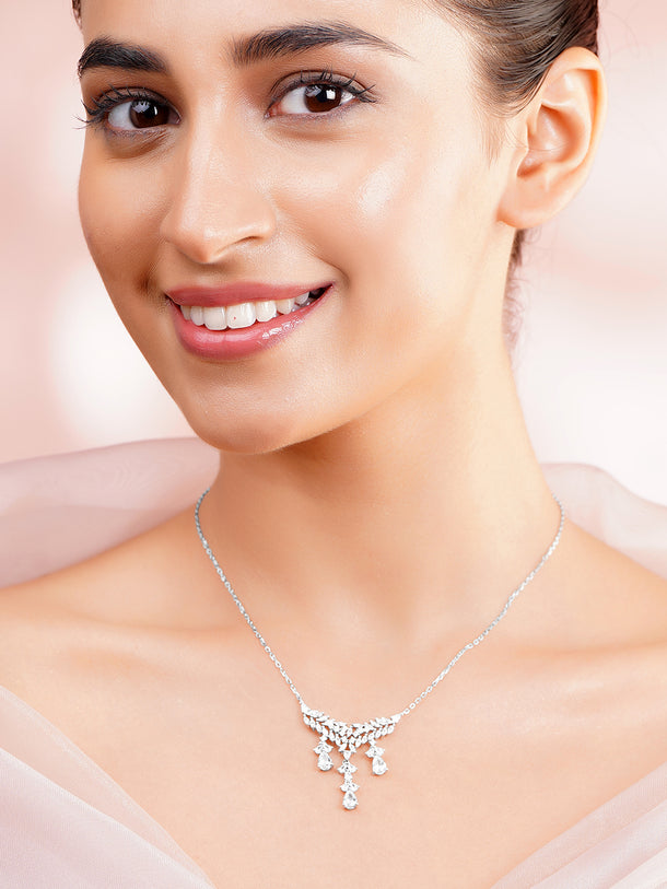 925 Fine Silver Cubic Zirconia Drop Chain Necklace