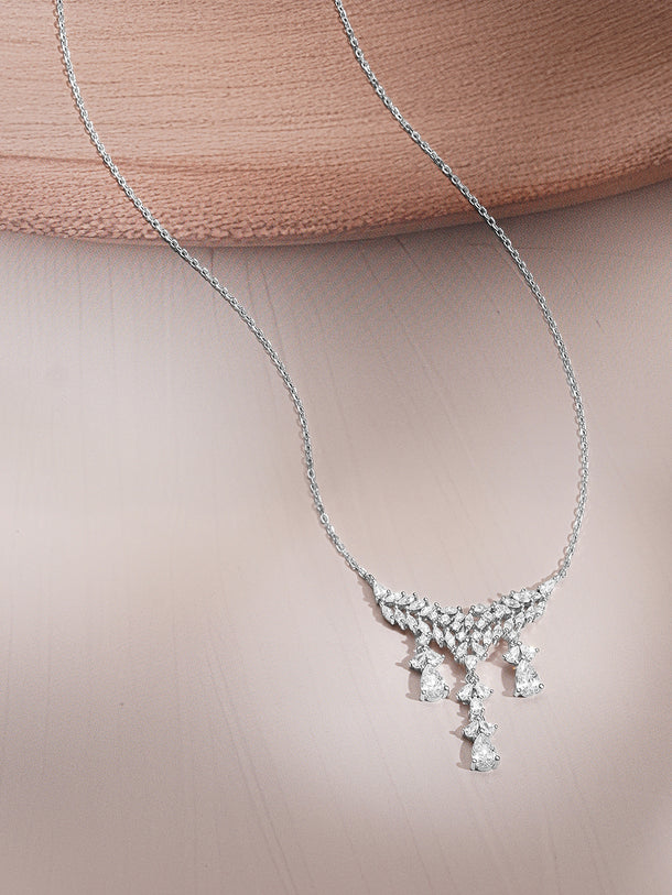925 Fine Silver Cubic Zirconia Drop Chain Necklace