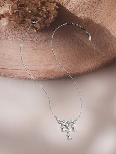 925 Fine Silver Cubic Zirconia Drop Chain Necklace