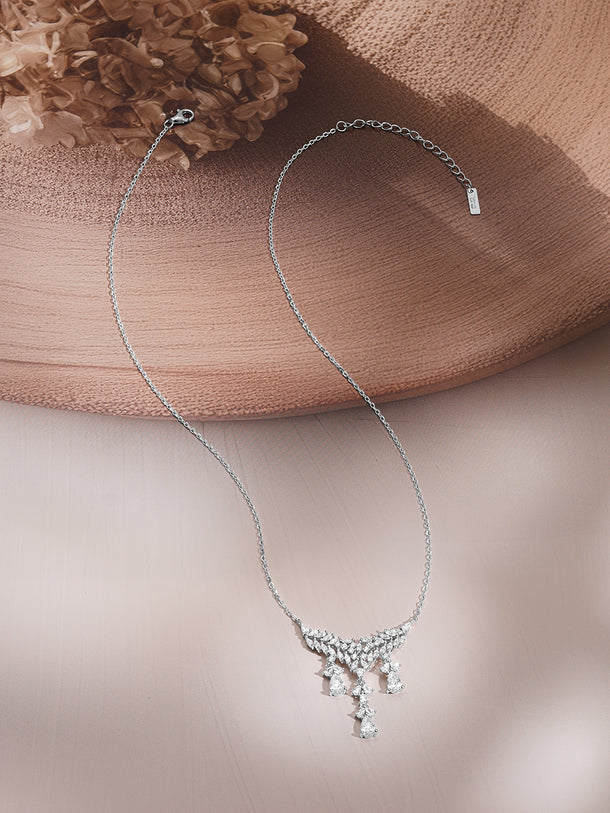 925 Fine Silver Cubic Zirconia Drop Chain Necklace