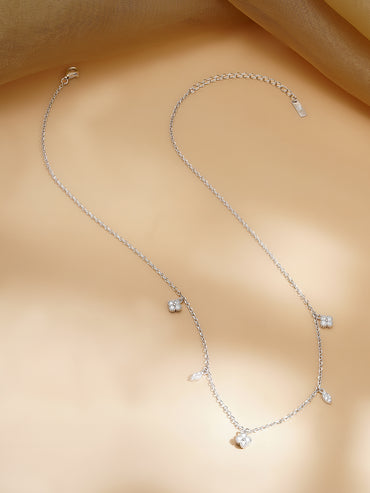 925 Fine Silver Rhodium Plated Multi Charm Necklace