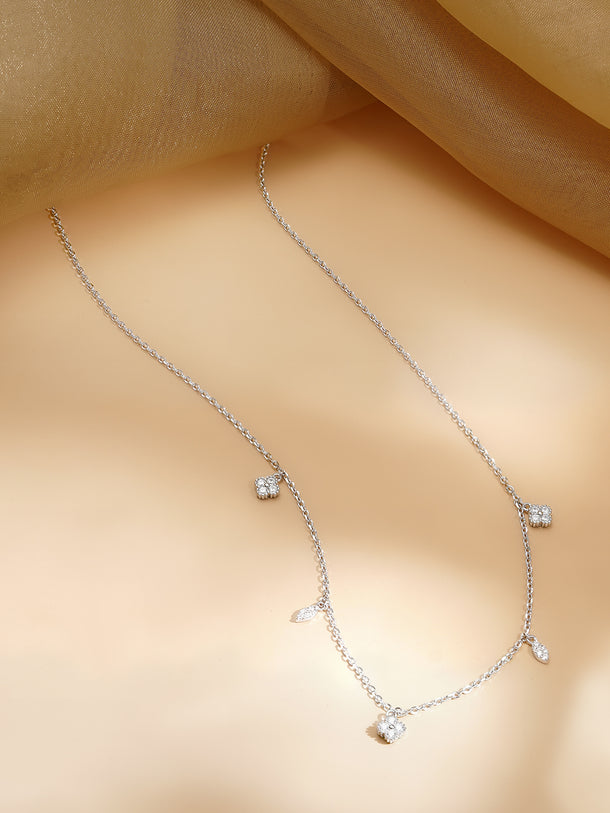 925 Fine Silver Rhodium Plated Multi Charm Necklace