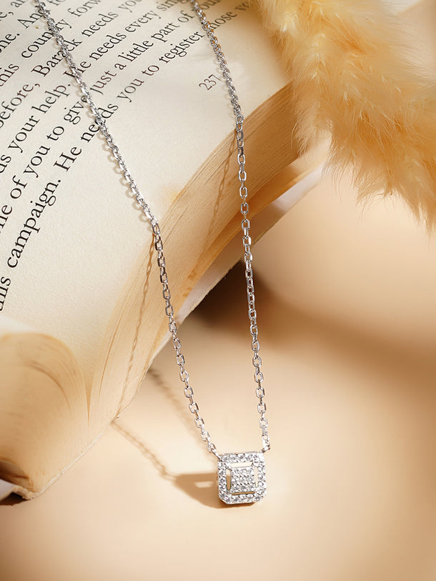 925 Fine Silver Rhodium Plated Cubic charm Necklace