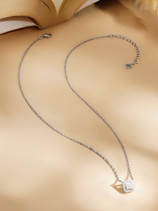 925 Fine Silver Rhodium Plated Cubic charm Necklace