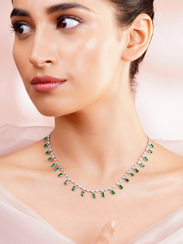 925 Fine Silver Rhodium Plated Emerald Necklace