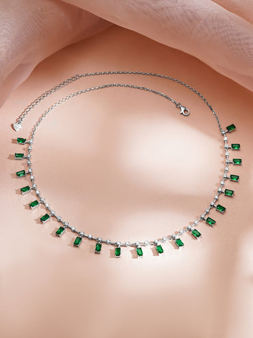 925 Fine Silver Rhodium Plated Emerald Necklace