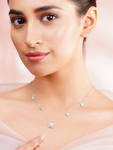 925 Fine Silver Rhodium Plated Multi Charm Necklace