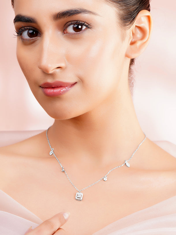 925 Fine Silver Rhodium Plated Multi Charm Necklace