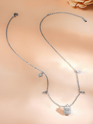 925 Fine Silver Rhodium Plated Multi Charm Necklace