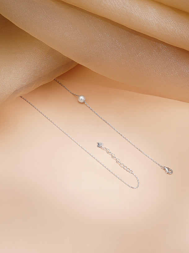 925 Fine Silver Rhodium Plated Pearl Layered Y Necklace