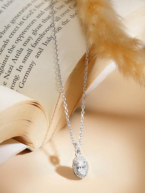925 Fine Silver Rhodium Plated Cubic Drop Necklace