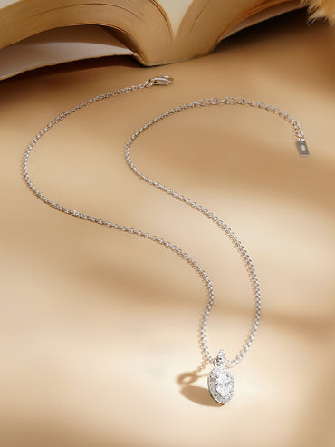 925 Fine Silver Rhodium Plated Cubic Drop Necklace