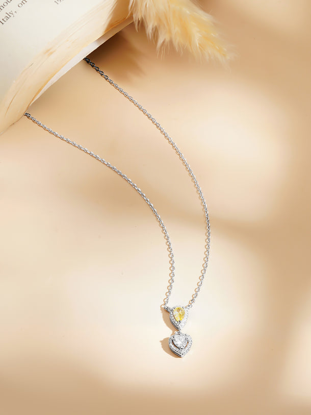 925 Fine Silver Rhodium Plated Yellow Citrine Heart Pendant