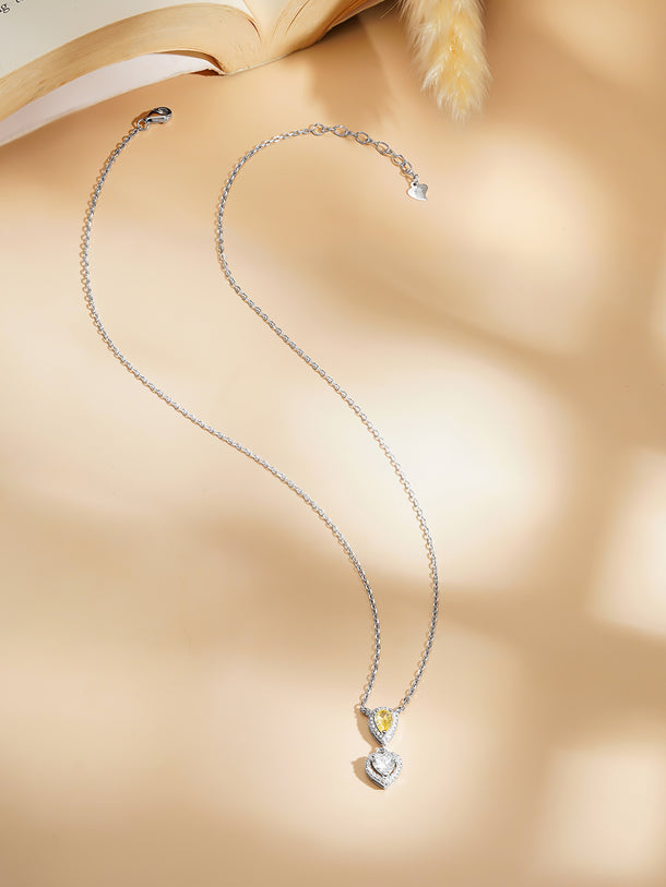 925 Fine Silver Rhodium Plated Yellow Citrine Heart Pendant