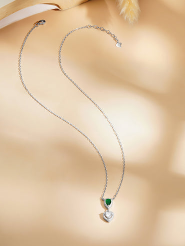 925 Fine Silver Rhodium Plated Heart Necklace With Emerald Center Piece