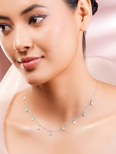 925 Fine Silver Rhodium Plated Cubic Zirconia Charm Chain Necklace