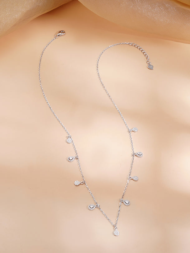 925 Fine Silver Rhodium Plated Cubic Zirconia Charm Chain Necklace