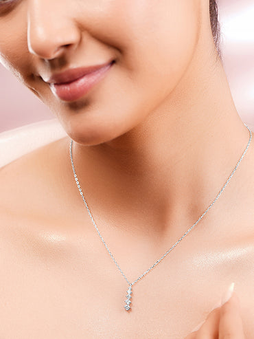 925 Fine Silver Rhodium Plated AD Marquise Drop Pendant Necklace