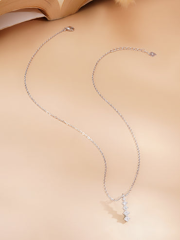 925 Fine Silver Rhodium Plated AD Marquise Drop Pendant Necklace