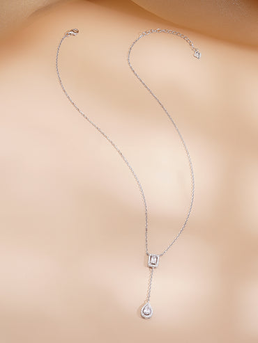 925 Fine Silver Rhodium Plated AD Drop Chain Necklace