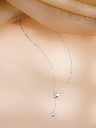 925 Fine Silver Rhodium Plated AD Drop Chain Necklace