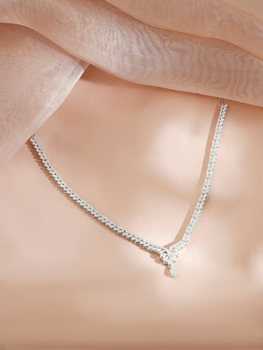 925 Fine Silver Rhodium Plated American Diamon Zirconia Necklace