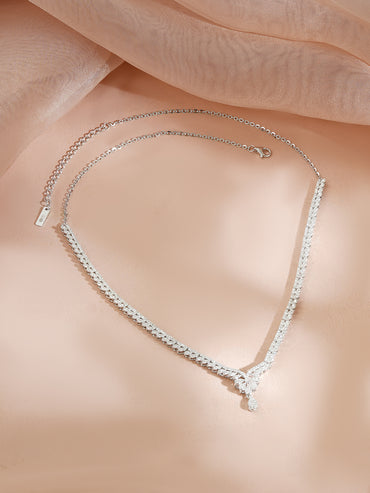 925 Fine Silver Rhodium Plated American Diamon Zirconia Necklace