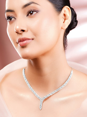 925 Fine Silver Rhodium Plated American Diamon Zirconia Necklace