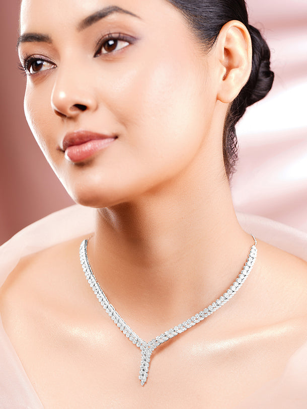 925 Fine Silver Rhodium Plated American Diamon Zirconia Necklace