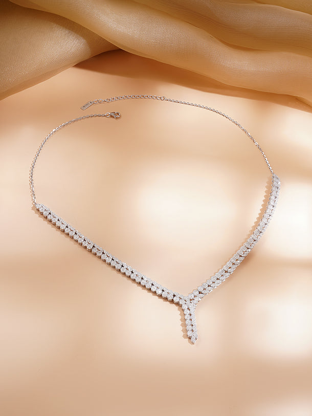 925 Fine Silver Rhodium Plated American Diamon Zirconia Necklace
