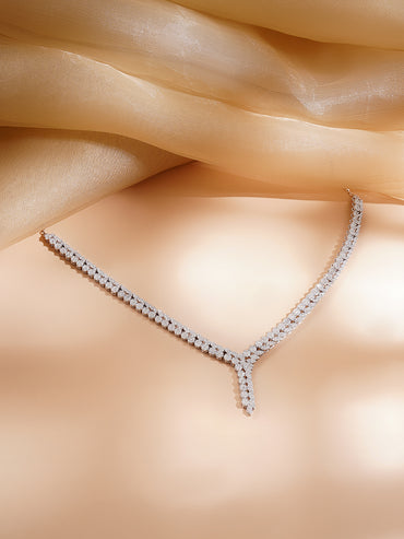 925 Fine Silver Rhodium Plated American Diamon Zirconia Necklace