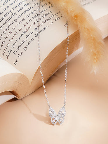 925 Fine Silver Rhodium Plated American Diamon Zirconia Butterfly Necklace