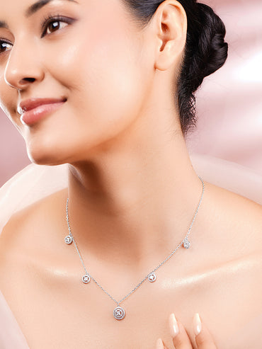 925 Fine Silver Rhodium Plated Crystal Charm Necklace