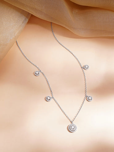 925 Fine Silver Rhodium Plated Crystal Charm Necklace