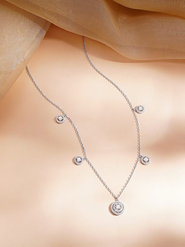 925 Fine Silver Rhodium Plated Crystal Charm Necklace