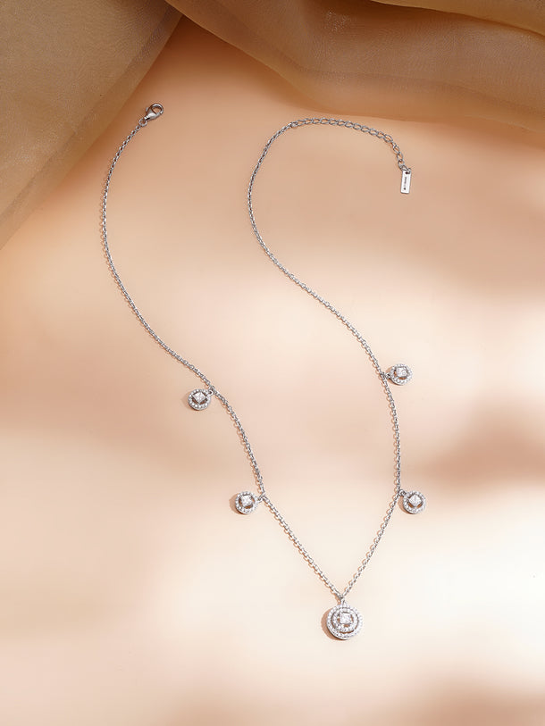 925 Fine Silver Rhodium Plated Crystal Charm Necklace
