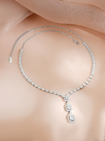 925 Fine Silver Rhodium Plated American Diamon Zirconia Cubic Charm Necklace
