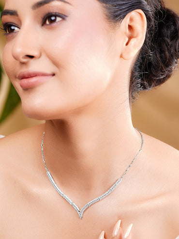 925 Fine Silver Rhodium Plated American Diamond Zirconia Necklace