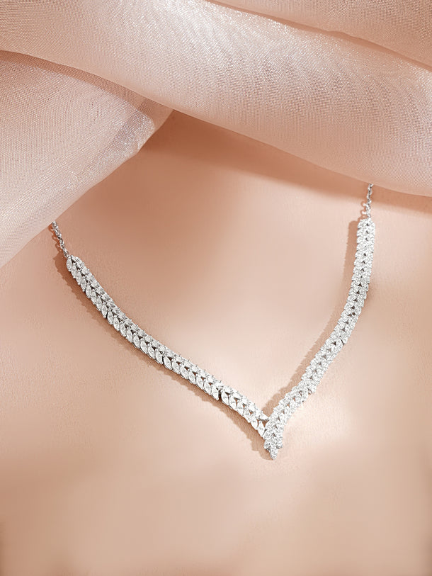 925 Fine Silver Rhodium Plated American Diamond Zirconia Necklace
