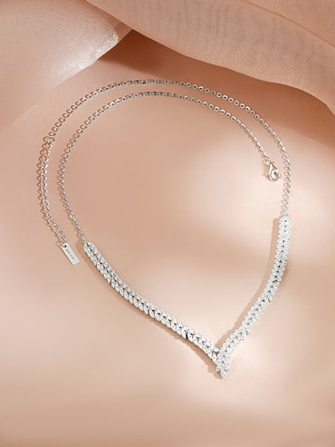 925 Fine Silver Rhodium Plated American Diamond Zirconia Necklace