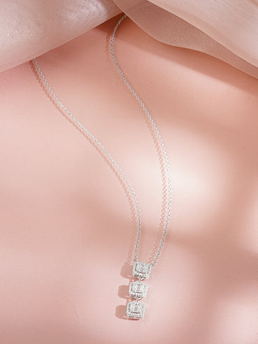 925 Fine Silver Rhodium Plated American Diamon Zirconia Cubic Necklace