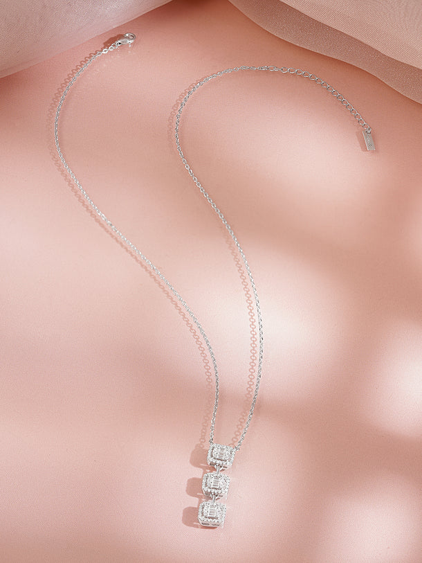 925 Fine Silver Rhodium Plated American Diamon Zirconia Cubic Necklace