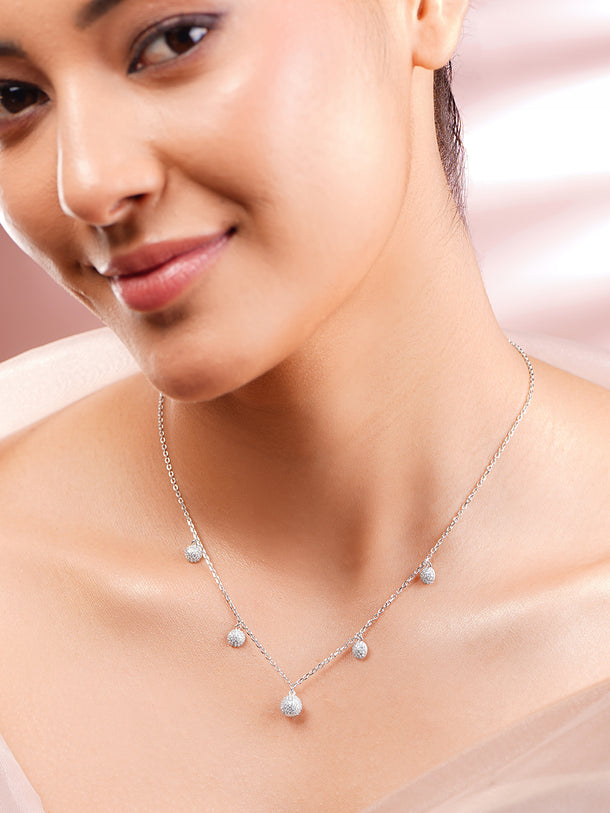 925 Fine Silver Rhodium Plated American Diamon Zirconia Necklace